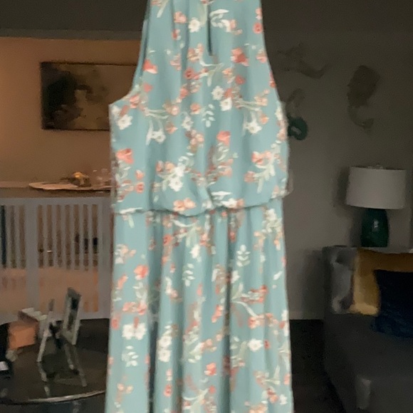 Francesca’s Blue Rain Mini Green Floral Dress Large - Picture 2 of 3